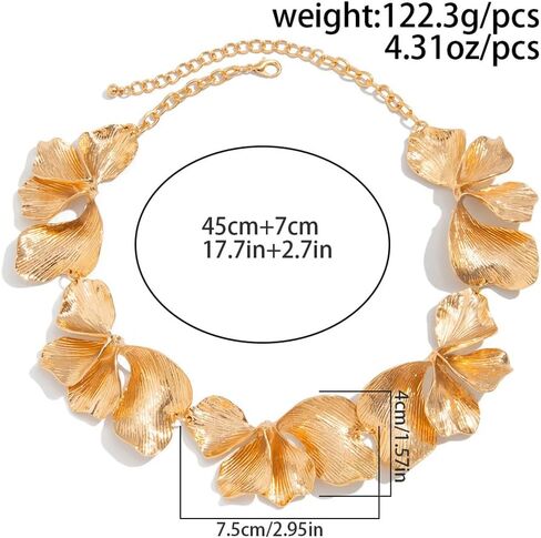 Chunky Flower Statement Necklace for Women Large Gold Floral Choker Necklaces Irregular Geometric Petal Necklace Trendy Party Jewelry Accessories in Saudi Arabia