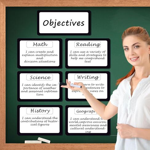7 Pack Magnetic Write & Wipe Paper Organization Chart,Pen Dry Erase Objectives Labels Learning Magnets for Classroom Organization Whiteboard Teacher Student Teaching Supplies,Black and White in Saudi Arabia