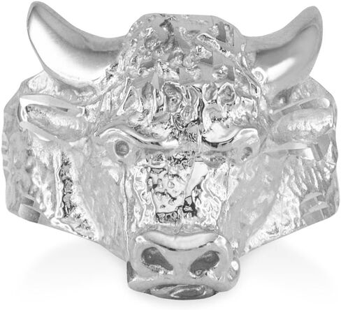 Men's Polished 925 Sterling Silver Band Taurus Bull Ring (Large) in Kuwait