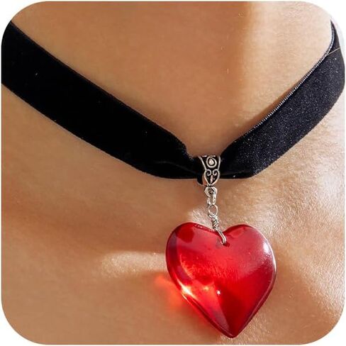 Chunky Big Red Heart Black Velvet Choker Necklace for Women, Simple Trendy Statement Large Love Hearts Pendant Necklaces Y2k Jewelry Accessories Gift in Saudi Arabia
