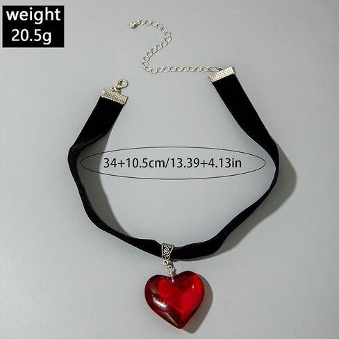 Chunky Big Red Heart Black Velvet Choker Necklace for Women, Simple Trendy Statement Large Love Hearts Pendant Necklaces Y2k Jewelry Accessories Gift in Saudi Arabia