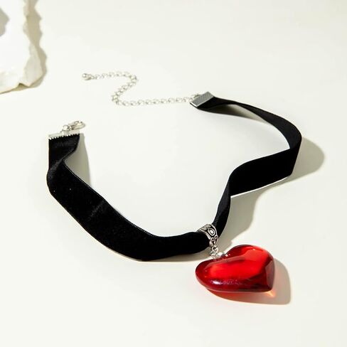 Chunky Big Red Heart Black Velvet Choker Necklace for Women, Simple Trendy Statement Large Love Hearts Pendant Necklaces Y2k Jewelry Accessories Gift in Saudi Arabia