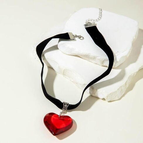 Chunky Big Red Heart Black Velvet Choker Necklace for Women, Simple Trendy Statement Large Love Hearts Pendant Necklaces Y2k Jewelry Accessories Gift in Saudi Arabia