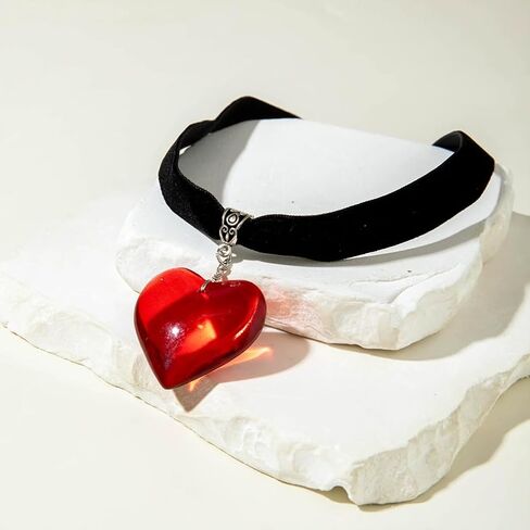 Chunky Big Red Heart Black Velvet Choker Necklace for Women, Simple Trendy Statement Large Love Hearts Pendant Necklaces Y2k Jewelry Accessories Gift in Saudi Arabia