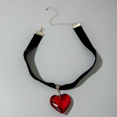 Chunky Big Red Heart Black Velvet Choker Necklace for Women, Simple Trendy Statement Large Love Hearts Pendant Necklaces Y2k Jewelry Accessories Gift in Saudi Arabia