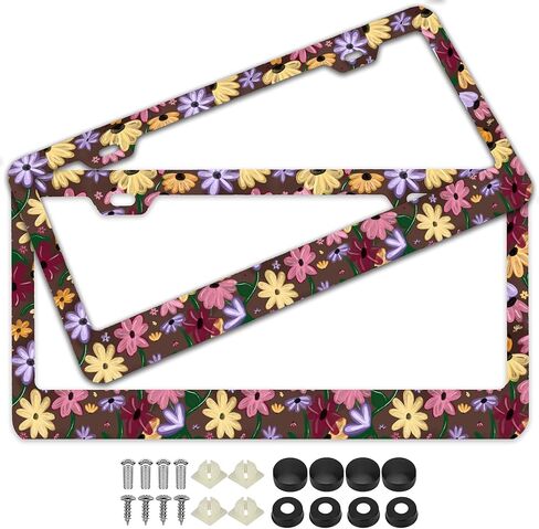 قطعتان من إطارات لوحة ترخيص Wildflower Burst Wild Bloom Floral - حاملات بطاقات سيارة ملونة من الفولاذ المقاوم للصدأ مع براغي، مناسبة عالميًا للولايات المتحدة وكندا 12 بوصة × 6 بوصة، ديكور زهور نابض بالحياة in Kuwait