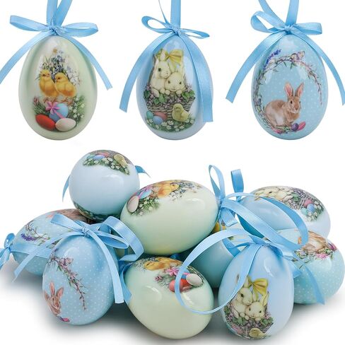 9 قطع من زينة بيض عيد الفصح المعلقة، 2.76 سم زينة بيض عيد الفصح البلاستيكية لتزيين الشجرة، بيضة زخرفية معلقة in Kuwait