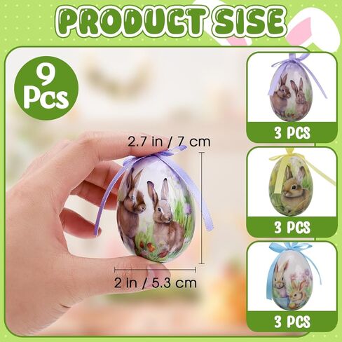9 Pcs Easter Hanging Egg Ornaments,2.76" Plastic Easter Eggs Ornaments for Tree Decoration,Hanging Decorative Egg in Saudi Arabia