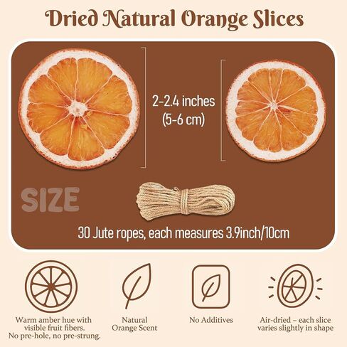 30pcs Dried Orange Slices with Twine Strings, Natural Dehydrated Orange Slices, Christmas Wreath Making Supplies for X-mas Tree Decoration, Garland, Centerpiece, DIY Crafts, Gift Wrapping, Potpourri in Saudi Arabia