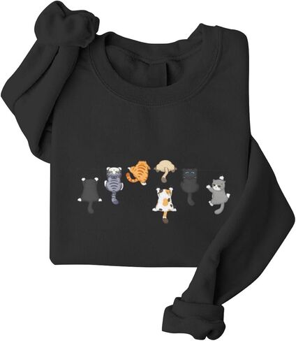 Cute Climbing Cats Print Sweatshirts Funny Long Sleeve Round Neck Casual Pullovers Women Plus Size Sweatshirt in Saudi Arabia