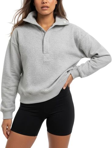Cropped Sweatshirt for Women Pullover Sweatshirt Quarter Snap Button Up Long Sleeve Henley Shirts in Saudi Arabia