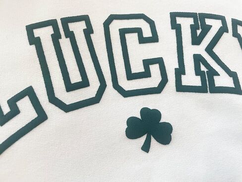 Lucky Crewneck Sweatshirt - Womens St Patricks Day Shirt - Shamrock Sweater- Embossed Puff - St Patrick's Day T Shirt - Irish Sweatshirt Light Grey in Saudi Arabia