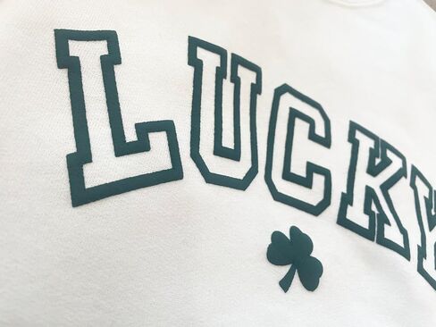 Lucky Crewneck Sweatshirt - Womens St Patricks Day Shirt - Shamrock Sweater- Embossed Puff - St Patrick's Day T Shirt - Irish Sweatshirt Light Grey in Saudi Arabia