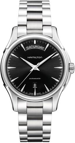 Hamilton Jazzmaster Automatic Men's Watch, 40mm Stainless Steel Case, Swiss Made, Black Dial Analog Wrist Watch for Men, 50m Waterproof, Sapphire Crystal, Stainless Steel Strap in Saudi Arabia
