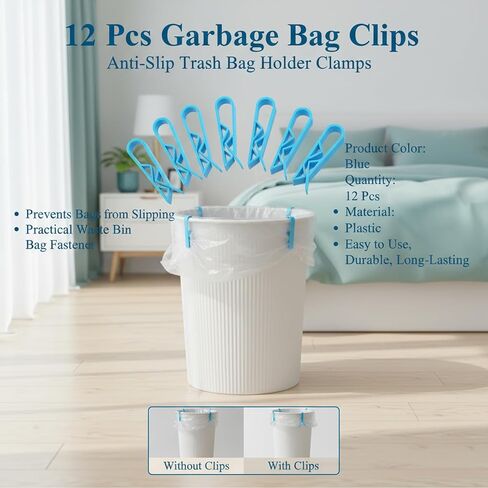 12 Pcs Garbage Bag Clips, Anti-Slip Trash Bag Holder Clamps, Practical Waste Bin Bag Fastener, Prevents Bags from Slipping, Blue in Saudi Arabia