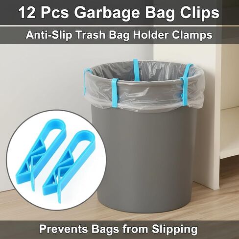 12 Pcs Garbage Bag Clips, Anti-Slip Trash Bag Holder Clamps, Practical Waste Bin Bag Fastener, Prevents Bags from Slipping, Blue in Saudi Arabia