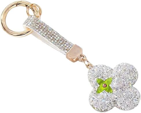 Clover Keychain with Full Diamond Decoration,3.94 x 2.76 Inches, Fashion Bag Charm in Saudi Arabia