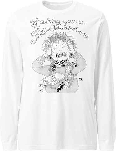 قميص Mary Engelbreit Festive Breakdown للجنسين بأكمام طويلة باللون الأبيض in Kuwait