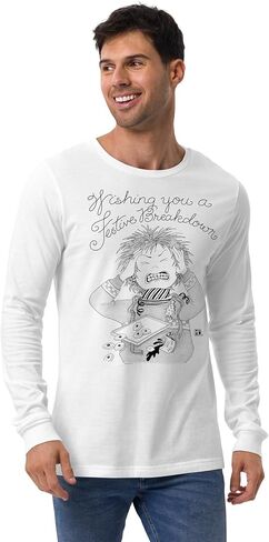 قميص Mary Engelbreit Festive Breakdown للجنسين بأكمام طويلة باللون الأبيض in Kuwait