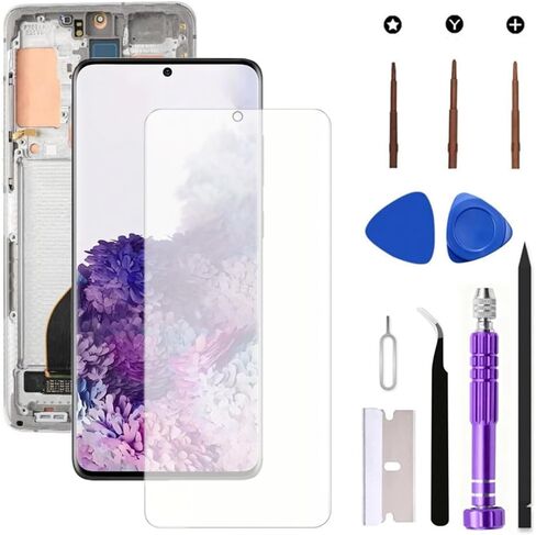 شاشة OLED بديلة لهاتف Samsung Galaxy S20 Plus 5G LCD لهاتف Galaxy S20Plus SM-G986U SM-G986B مجموعة رقمية تعمل باللمس تدعم بصمة الإصبع (مع إطار أسود + فيلم ناعم + أدوات) in Saudi Arabia