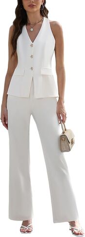 Agenlulu Women's 2 Piece Sets Dressy Casual Sleeveless Blazer Vest Straight Leg Pants Suits Summer Office Work Outfits in Kuwait