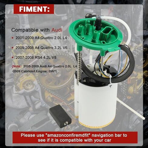 E8681M Electric Fuel Pump Module Assembly Sending Unit Compatible with Audi A4 2005-2009 Quattro 2.0L L4 3.2L V6,RS4 2007-2008 4.2L V8 Replaces# 8E0919051CQ 8E0919051AK FG0977 P77072M SP5103M 69829 in Kuwait