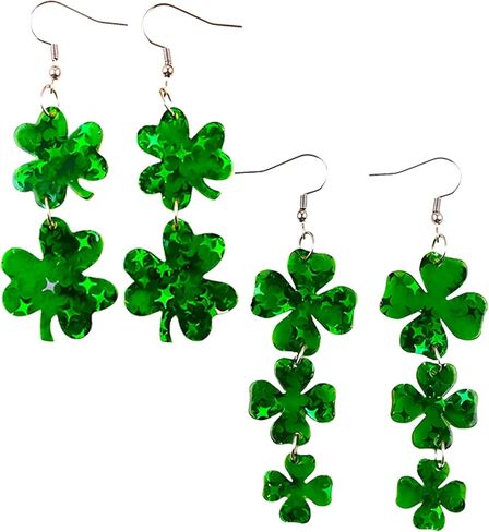 أقراط عيد القديس باتريك للنساء، زوجان من أقراط شامروك المتدلية، مجوهرات المهرجانات الأيرلندية لملابس وإكسسوارات عيد القديس باتريك in Kuwait