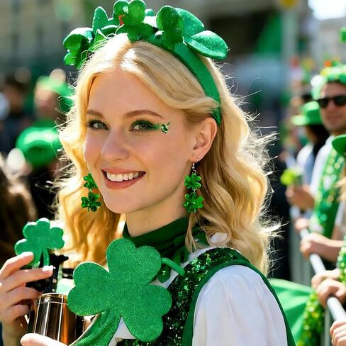 أقراط عيد القديس باتريك للنساء، زوجان من أقراط شامروك المتدلية، مجوهرات المهرجانات الأيرلندية لملابس وإكسسوارات عيد القديس باتريك in Kuwait