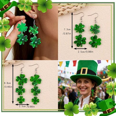أقراط عيد القديس باتريك للنساء، زوجان من أقراط شامروك المتدلية، مجوهرات المهرجانات الأيرلندية لملابس وإكسسوارات عيد القديس باتريك in Kuwait