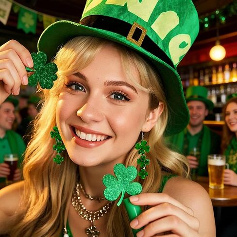 أقراط عيد القديس باتريك للنساء، زوجان من أقراط شامروك المتدلية، مجوهرات المهرجانات الأيرلندية لملابس وإكسسوارات عيد القديس باتريك in Kuwait