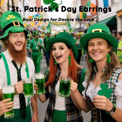 أقراط عيد القديس باتريك للنساء، زوجان من أقراط شامروك المتدلية، مجوهرات المهرجانات الأيرلندية لملابس وإكسسوارات عيد القديس باتريك in Kuwait