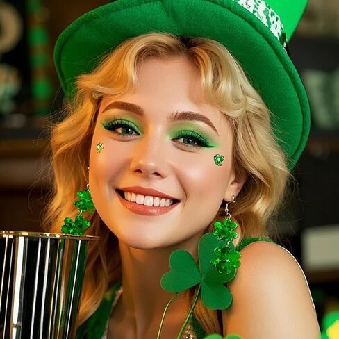 أقراط عيد القديس باتريك للنساء، زوجان من أقراط شامروك المتدلية، مجوهرات المهرجانات الأيرلندية لملابس وإكسسوارات عيد القديس باتريك in Kuwait