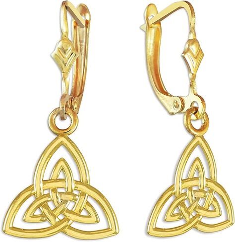 14K or 10K Yellow Gold Trinity Celtic Knot Leverback Dangle Earrings - Choice of Metal in Saudi Arabia