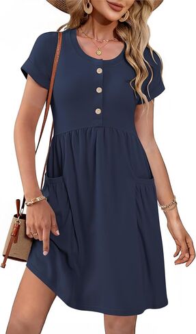 MOLERANI Summer Dresses for Women 2026 Casual Crew V Neck Sundresses Short Sleeve Fashion Beach Vacation Dress with Pockets in Saudi Arabia