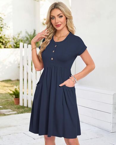 MOLERANI Summer Dresses for Women 2026 Casual Crew V Neck Sundresses Short Sleeve Fashion Beach Vacation Dress with Pockets in Saudi Arabia