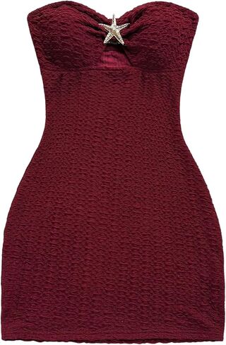 فستان MakeMeChic نسائي بدون حمالات على شكل نجم البحر معدني بدون أكمام، فساتين قصيرة على شكل أنبوب in Kuwait