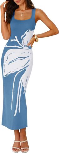ZESICA Womens Summer Sleeveless Floral Knitted Maxi Dress 2026 Spring Beach Wedding Guest Long Tank Bodycon Sweater Dresses in Saudi Arabia