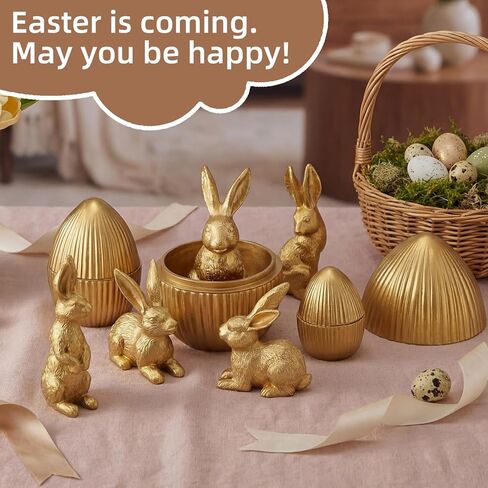 Wesiti 8 Pack Gold Easter Eggs with Bunny Figurines 5 Rabbits & 3 Fillable Eggs Set Vintage Resin Bunny Table Centerpiece for Spring Home Decor Easter Party Supplies Egg Hunt Basket Stuffer Filler in Saudi Arabia