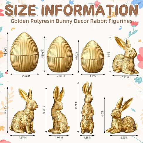 Wesiti 8 Pack Gold Easter Eggs with Bunny Figurines 5 Rabbits & 3 Fillable Eggs Set Vintage Resin Bunny Table Centerpiece for Spring Home Decor Easter Party Supplies Egg Hunt Basket Stuffer Filler in Saudi Arabia