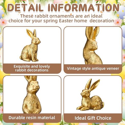 Wesiti 8 Pack Gold Easter Eggs with Bunny Figurines 5 Rabbits & 3 Fillable Eggs Set Vintage Resin Bunny Table Centerpiece for Spring Home Decor Easter Party Supplies Egg Hunt Basket Stuffer Filler in Saudi Arabia