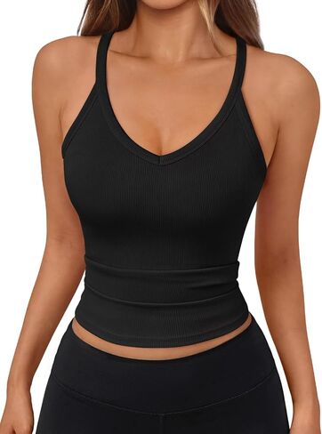 Trendy Queen Womens Ribbed Tank Tops Racerback Summer Basic Camisole V Neck Going Out Slim Fit Fashion Clothes 2024 in Saudi Arabia