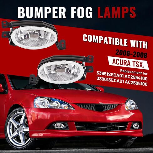 HECASA Pair Fog Lights Compatible with 2006-2008 Acura TSX Front Bumper Fog Light Lamp Clear Lens Replacement for 33951SECA01 33901SECA01 AC2594100 AC2595100 in Saudi Arabia