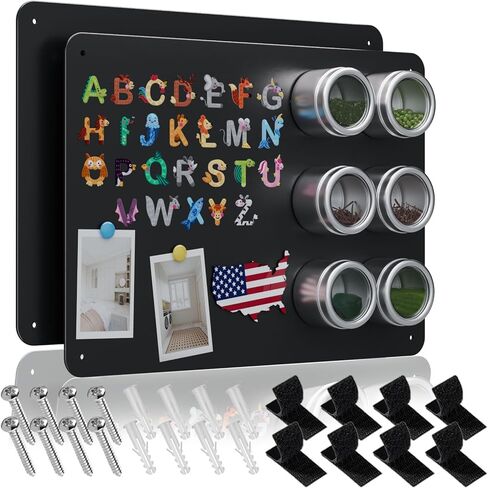 2Pack Black Magnetic Board,16.5" x 11.8" Magnet Bulletin Board to Display Magnetic Notes, Poetry, Photos, Suitable for Wall, Refrigerator, Cabinet etc, Come with 8 Pcs Dual Lock Tape and Screws in Saudi Arabia