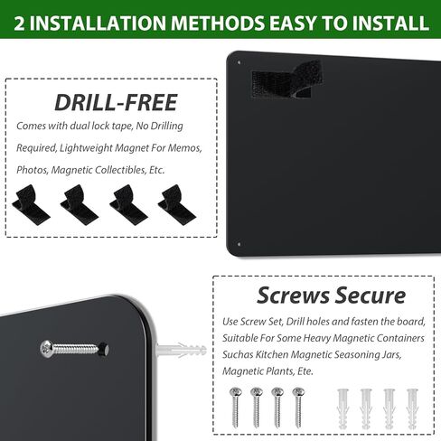 2Pack Black Magnetic Board,16.5" x 11.8" Magnet Bulletin Board to Display Magnetic Notes, Poetry, Photos, Suitable for Wall, Refrigerator, Cabinet etc, Come with 8 Pcs Dual Lock Tape and Screws in Saudi Arabia