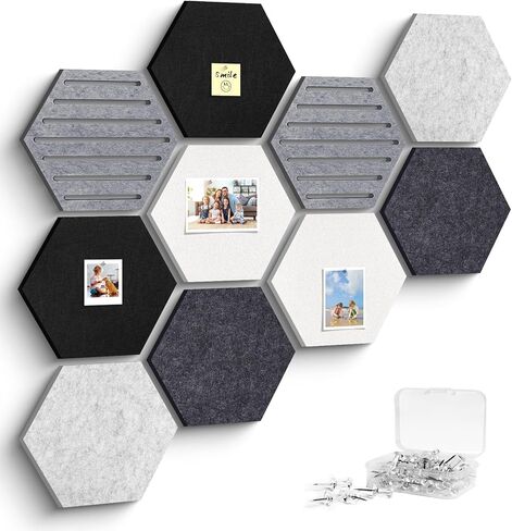 بلاط لوحة إعلانات الفلين السداسي، 10 عبوات من اللباد مع دبابيس دفع، لوحة عرض الصور لتزيين جدران المكتب والمنزل in Kuwait