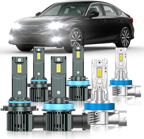 Fit for Nissan Altima 2007-2018 Light Bulbs, High/Low Beam Fog Light Bulbs Combo, 800% Brightness, 6000K Cool White, Plug and Play, Pack of 6 in Kuwait