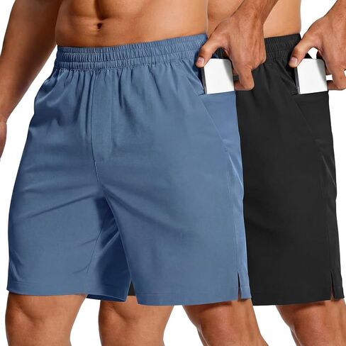 2 Pack Men Athletic Shorts Quick Dry Workout Sport Shorts Lightweight Activewear Gym Running with Pockets in Saudi Arabia
