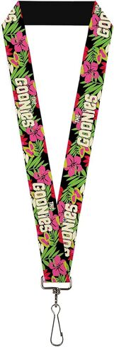 مشبك للأسفل The Goonies Lanyard، The Goonies Title Logo قميص هاواي مطبوع باللون الوردي الأسود، مرن in Saudi Arabia