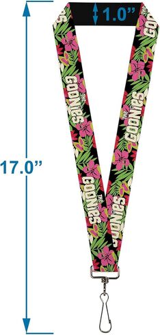 مشبك للأسفل The Goonies Lanyard، The Goonies Title Logo قميص هاواي مطبوع باللون الوردي الأسود، مرن in Saudi Arabia