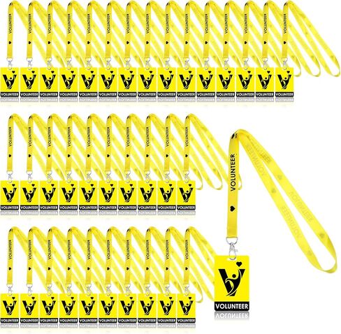 36 مجموعة من حبل المتطوعين مع شارة المتطوعين، ومشبك أمان قابل للفصل وبطاقة تعريف PVC مقاومة للماء للمناسبات وجمع التبرعات والمكتب والمخيم (أصفر) in Kuwait